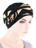 TWIST2-304#Twisty Turban in Buttery Soft Black Brown Tiger Stripe