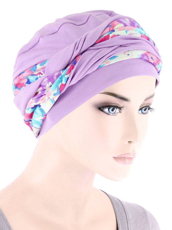 TWIST2-310#Twisty Turban in Buttery Soft Lilac Pink Blue Floral