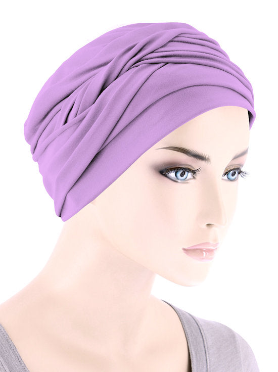 TWIST-LILACS#Twisty Turban in Buttery Soft Lilac Closeout