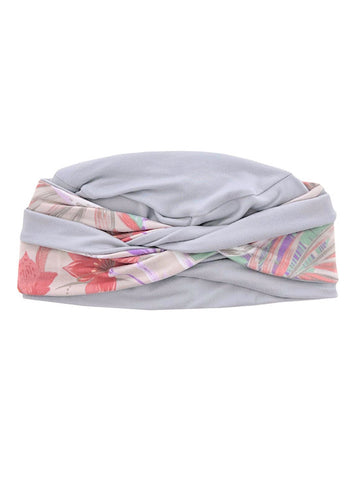 TWIST2-308#Twisty Turban in Buttery Soft Gray Mauve Tropical Floral