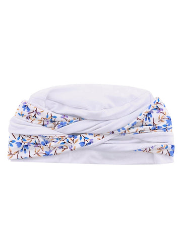 TWIST2-311#Twisty Turban in Buttery Soft White Periwinkle Blue Floral
