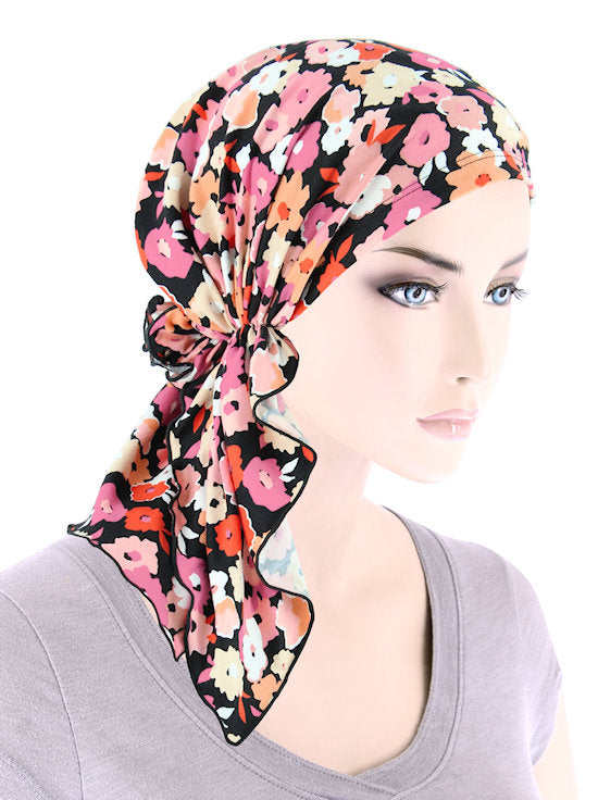 BELLA-899#The Bella Scarf Black Pink Mod Floral