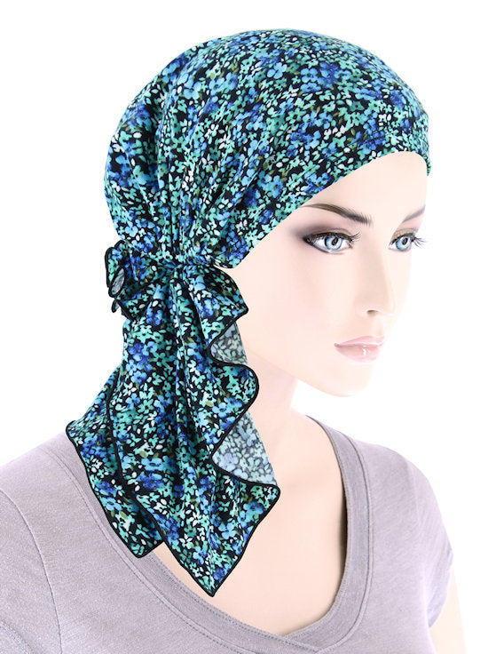 BELLA-902#The Bella Scarf Green Blue Floral