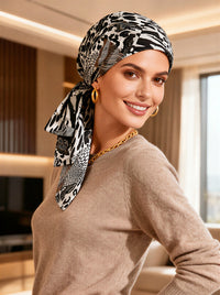WPS-882#Head Wrap Scarf Gray Black Gold Animal Sequin