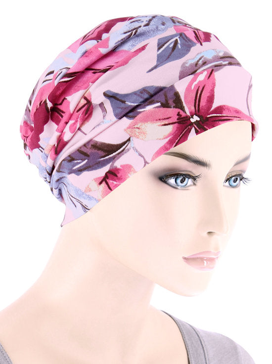 CKC-156#Chemo Cloche Cap in Pink Lilac Tropical Floral