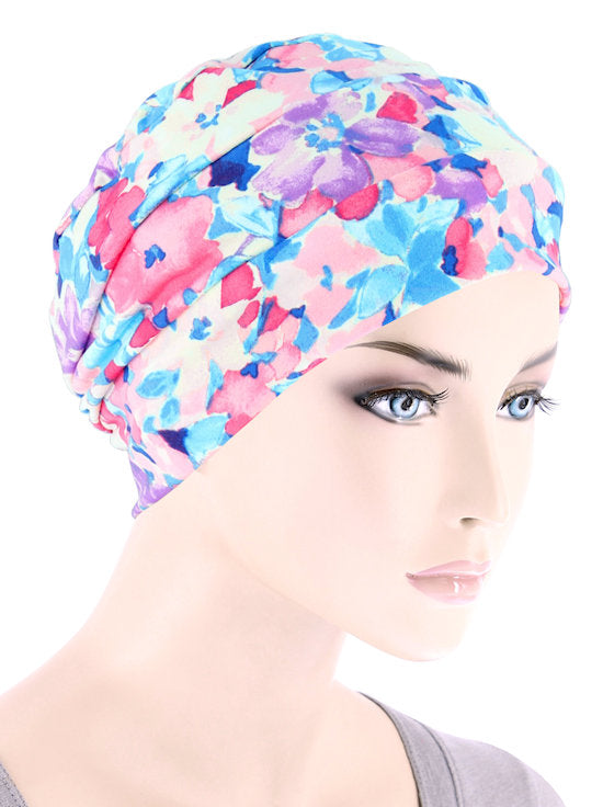 CKC-157#Chemo Cloche Cap in Pink Blue Floral