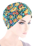 CKC-161#Chemo Cloche Cap in Yellow Green Spring Floral