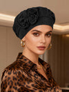 H162-BLACK#Eyelet Beret Bow Cap Bamboo Lined Black