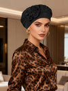 H162-BLACK#Eyelet Beret Bow Cap Bamboo Lined Black