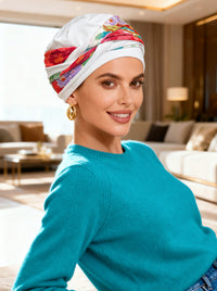 TWIST2-313#Twisty Turban in Buttery Soft White Red Pink Floral