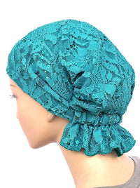 chemo beanie abbey cap in lace sequin turquoise 569a 