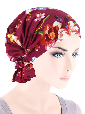 ABBEY-705#The Abbey Cap in Burgundy Red Blossom