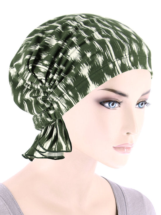 ABBEY-709#The Abbey Cap in Olive Abstract Ikat