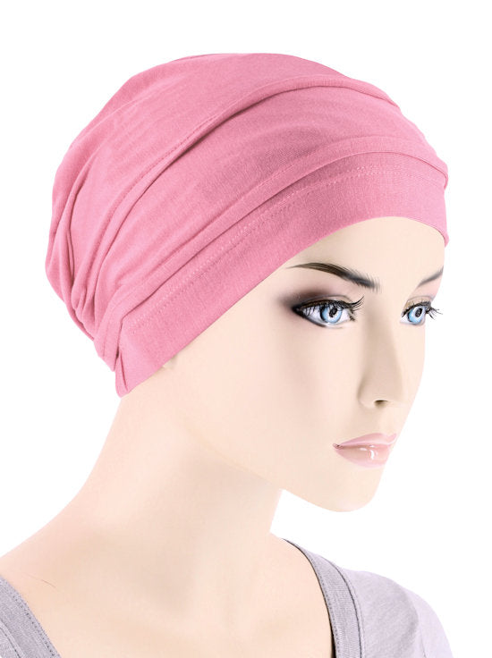 BBPCAP-PINK#Lux Bamboo Pleated Cap in Cashmere Pink