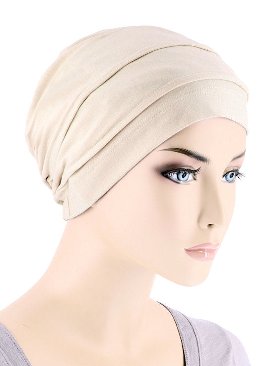 BBPCAP-IVORY#Lux Bamboo Pleated Cap in Ivory