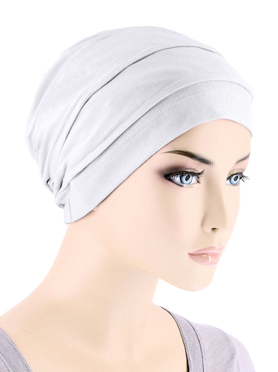 BBPCAP-WHITE#Lux Bamboo Pleated Cap in White