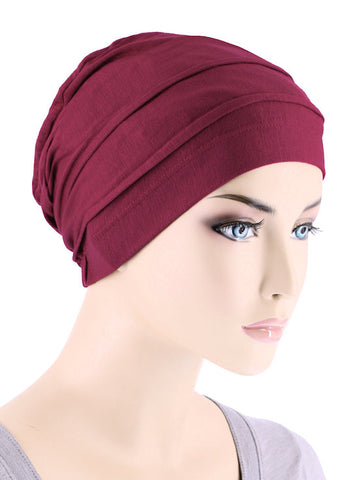 BBPCAP-BURGUNDY#Lux Bamboo Pleated Cap in Burgundy Red