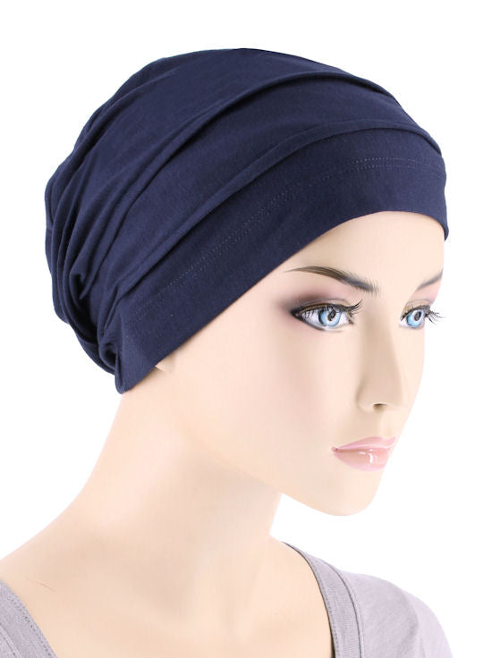 BBPCAP-NAVY#Lux Bamboo Pleated Cap in Navy Blue