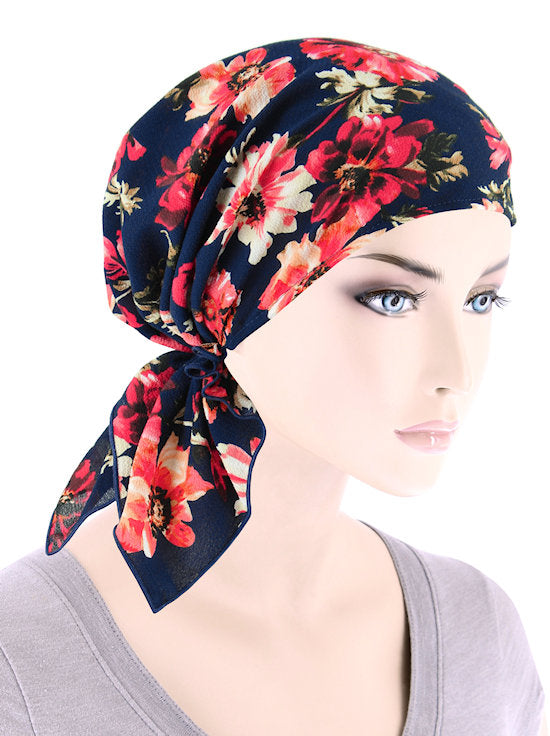 CE-BDNASCARF-916#The Shorty Scarf Navy Red Floral