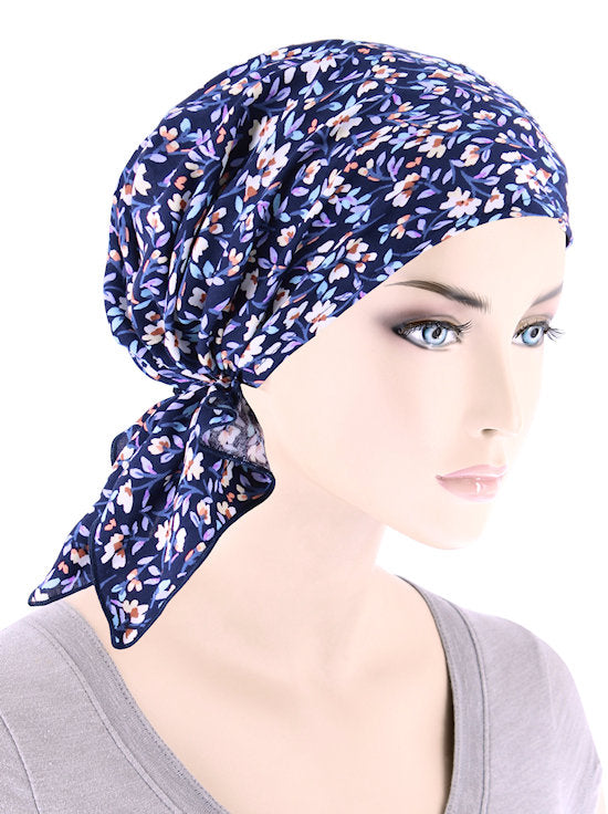 CE-BDNASCARF-919#The Shorty Scarf in Navy Ditsy Floral