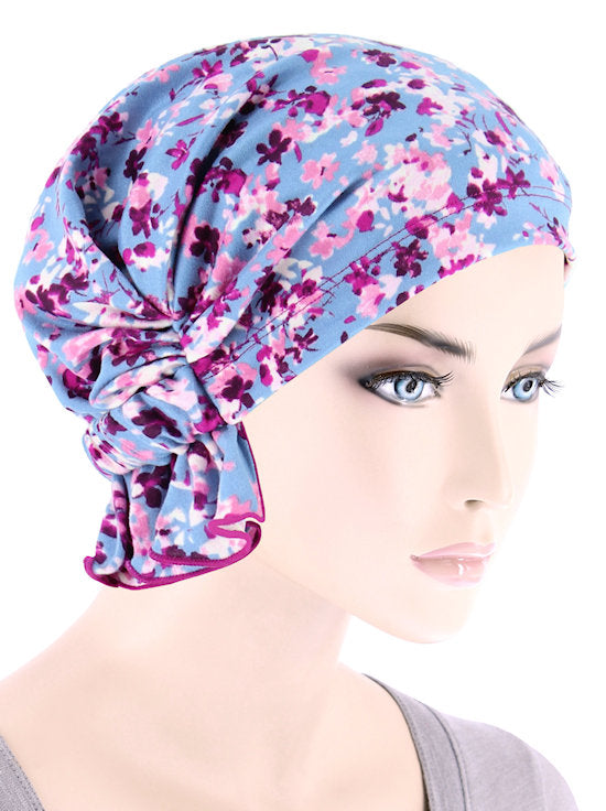 ABBEY-715#The Abbey Cap in Blue Pink Petite Floral