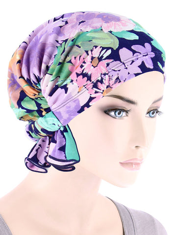 ABBEY-726#The Abbey Cap in Navy Lilac Bold Floral