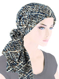 WPS-879#Head Wrap Scarf Plisse Blue Beige Abstract