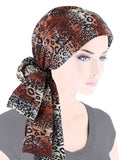 WPS-880#Head Wrap Scarf Plisse Gray Rust Leopard