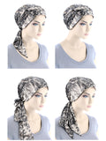 WPS-879#Head Wrap Scarf Plisse Blue Beige Abstract