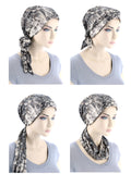 WPS-879#Head Wrap Scarf Plisse Blue Beige Abstract