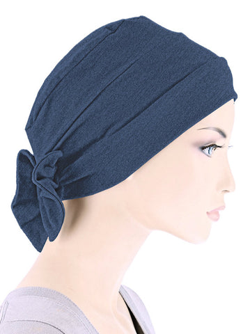 CKCB-DKDENIM#Cotton Cloche Bow Cap in Dark Denim