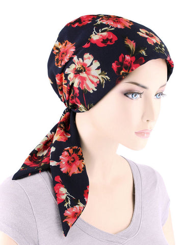 CFS-1142#Chemo Fashion Scarf Navy Red Floral