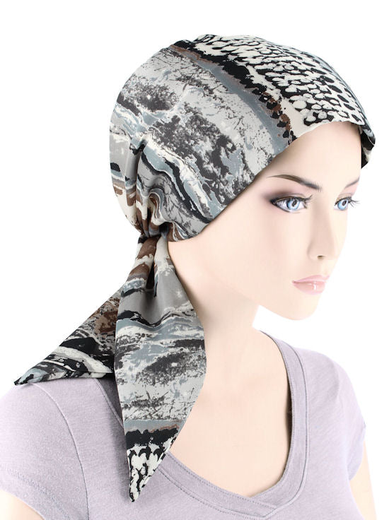 CFS-1146#Chemo Fashion Scarf Black Blue Polka Swirl