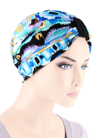 DKT-218#Elegant Print Turban in Caribbean Blue