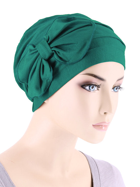 H121BB-GREEN#Bamboo Pleated Bow Cap Emerald Green