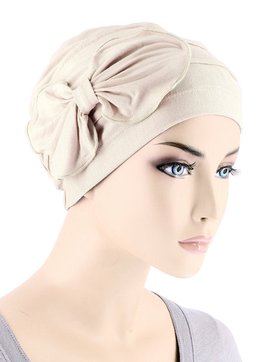 H121BB-IVORY#Bamboo Pleated Bow Cap Ivory