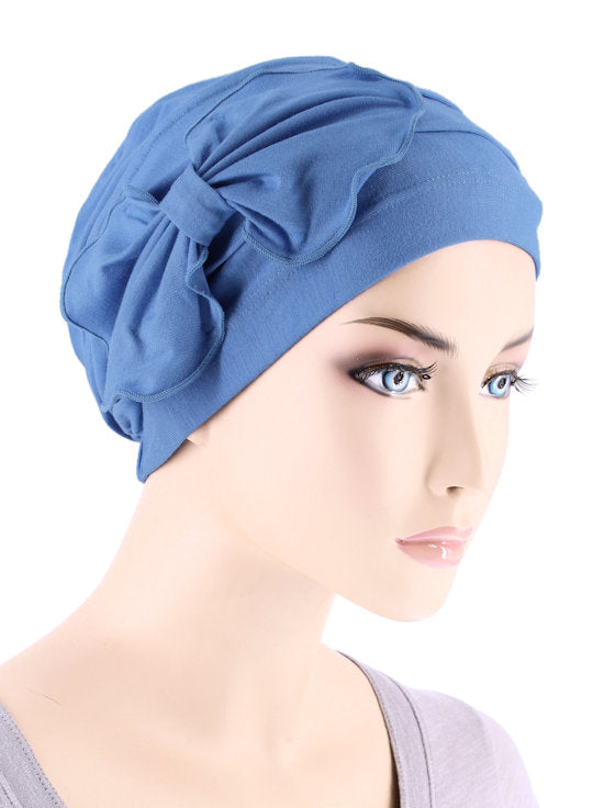 H121BB-PERIWINKLE#Bamboo Pleated Bow Cap Periwinkle Blue