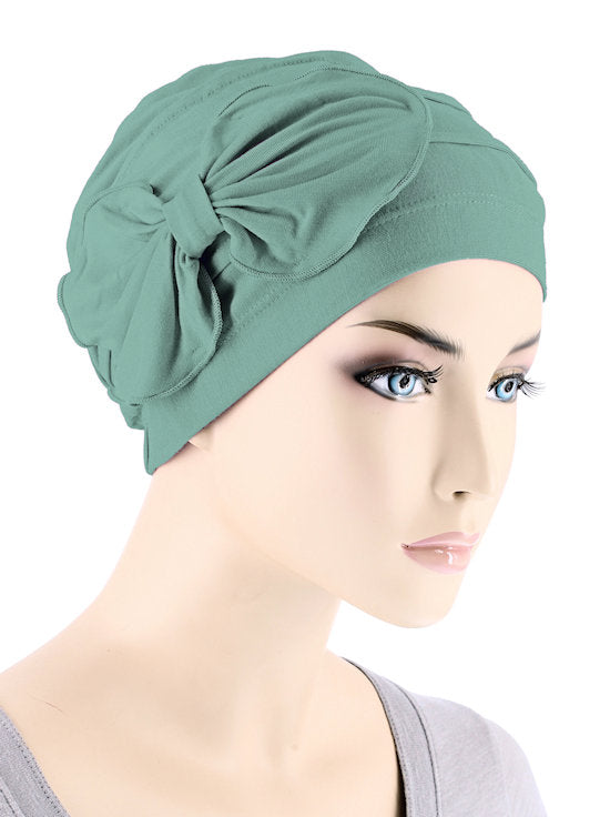 H121BB-SAGE#Bamboo Pleated Bow Cap Sage Green