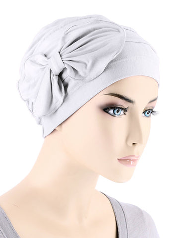 H121BB-WHITE#Bamboo Pleated Bow Cap White
