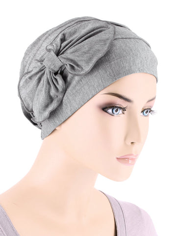 H121BB-HEATHERGRAY#Bamboo Pleated Bow Cap Heather Gray