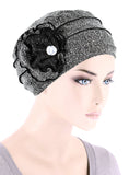 H148-BLACK#Winter Hat Cap Floral Rhinestone Black