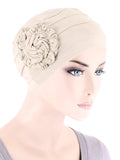 H149BB-IVORY#Bamboo Pleated Sunflower Cap Ivory