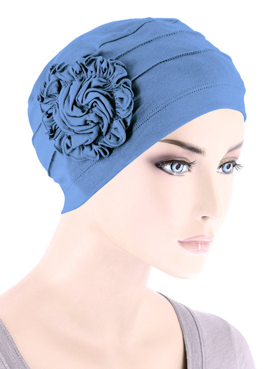 H149BB-PERIWINKLE#Bamboo Pleated Sunflower Cap Periwinkle Blue