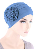 H149BB-PERIWINKLE#Bamboo Pleated Sunflower Cap Periwinkle Blue