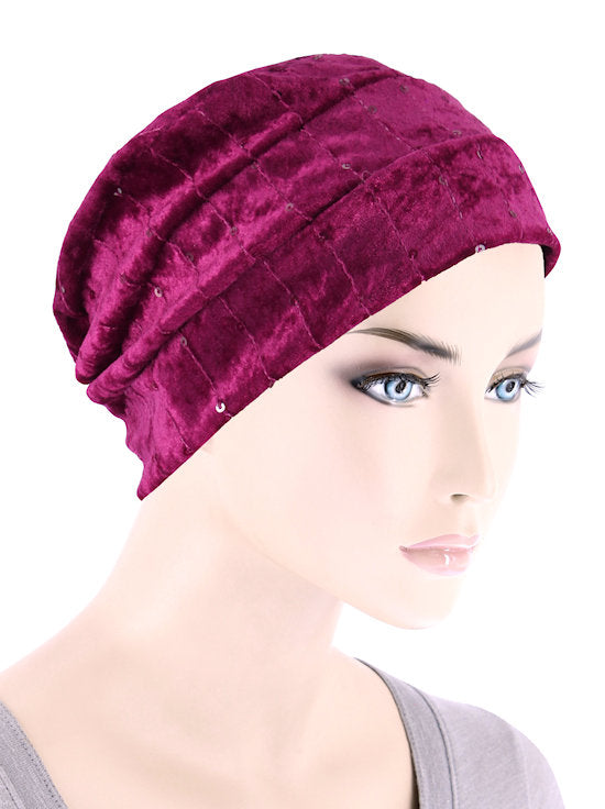 H150-RASPBERRY#Winter Cloche Bow Hat Raspberry Sequin *Clearance/Final Sale*