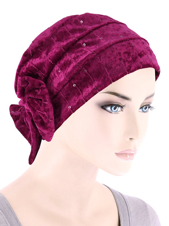 H150-RASPBERRY#Winter Cloche Bow Hat Raspberry Sequin *Clearance/Final Sale*