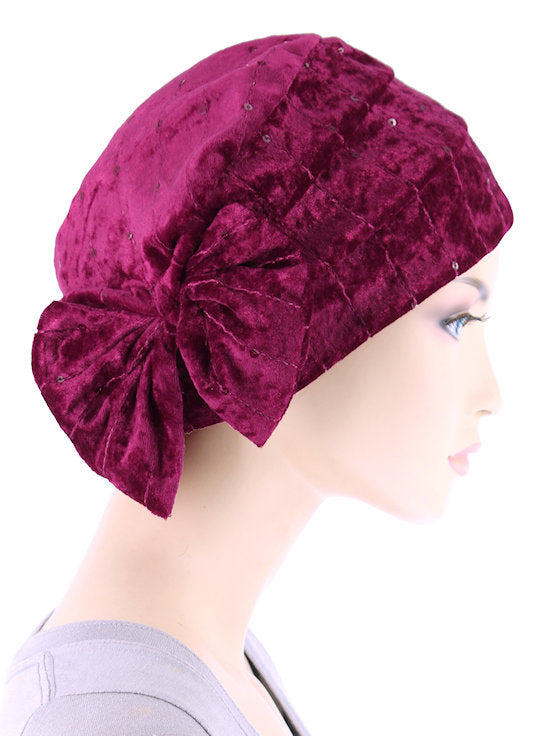 H150-RASPBERRY#Winter Cloche Bow Hat Raspberry Sequin *Clearance/Final Sale*