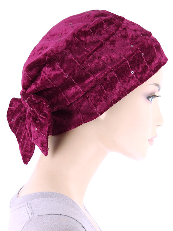 H150-RASPBERRY#Winter Cloche Bow Hat Raspberry Sequin *Clearance/Final Sale*