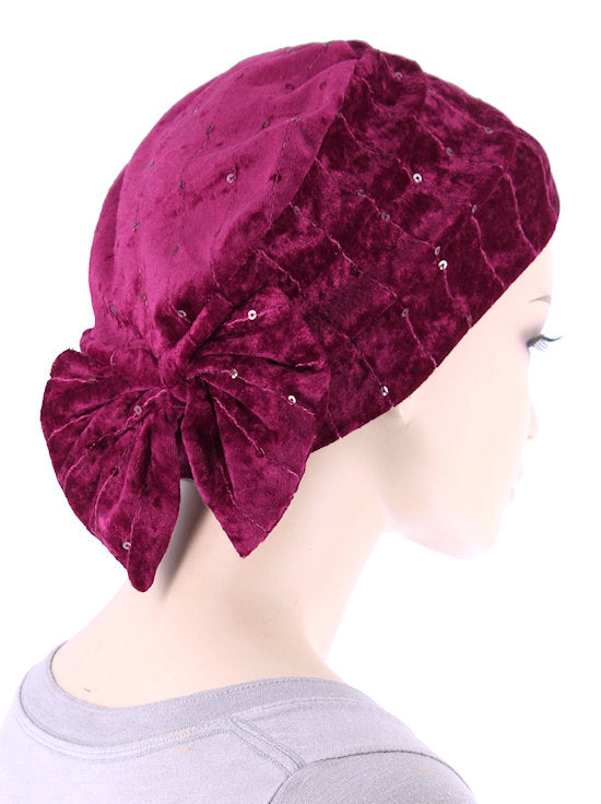 H150-RASPBERRY#Winter Cloche Bow Hat Raspberry Sequin *Clearance/Final Sale*