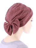 H150-ROSERIBBED#Winter Cloche Bow Hat Dusty Rose Ribbed